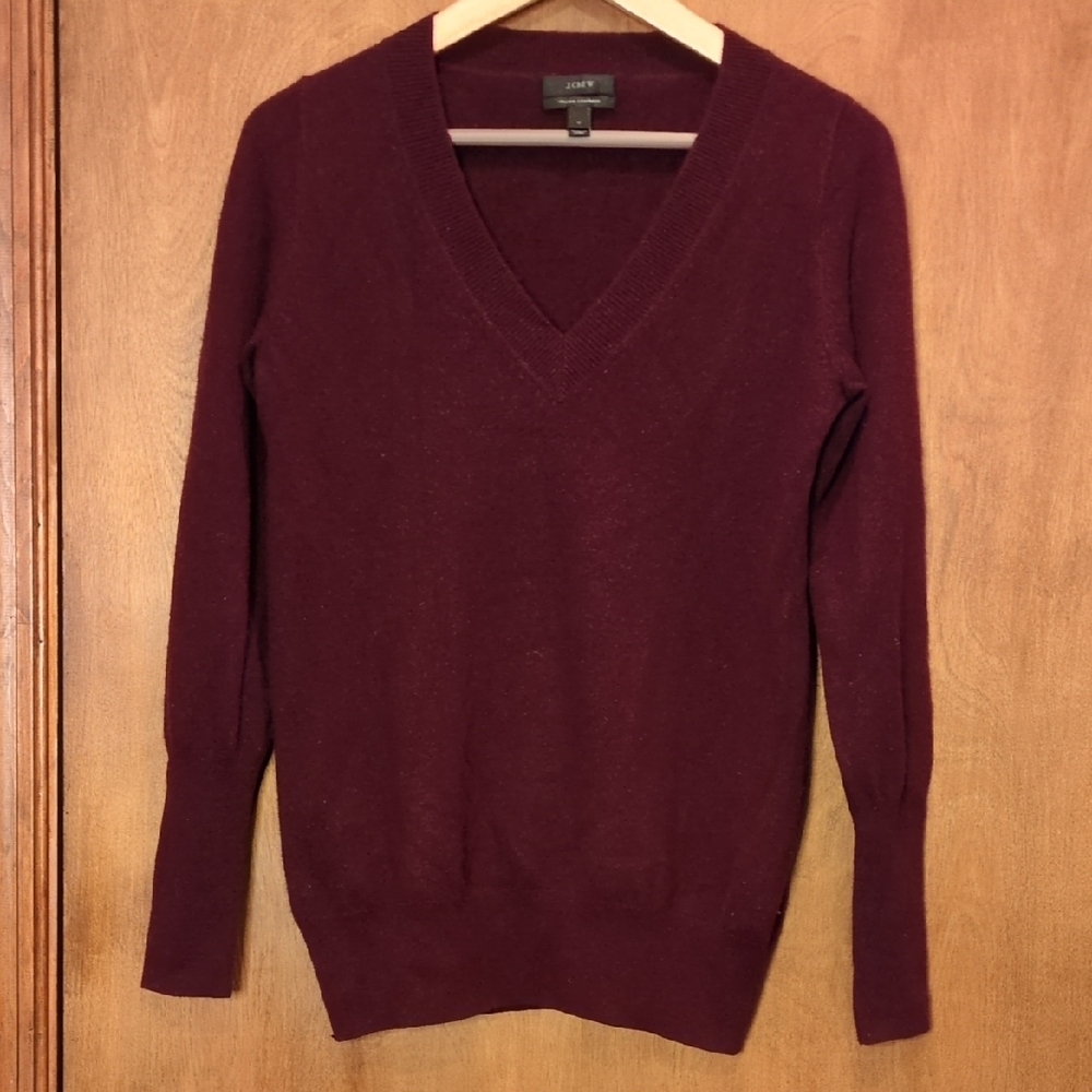 J. Crew Italian Cashmere V-Neck Sweater In Wine Size M